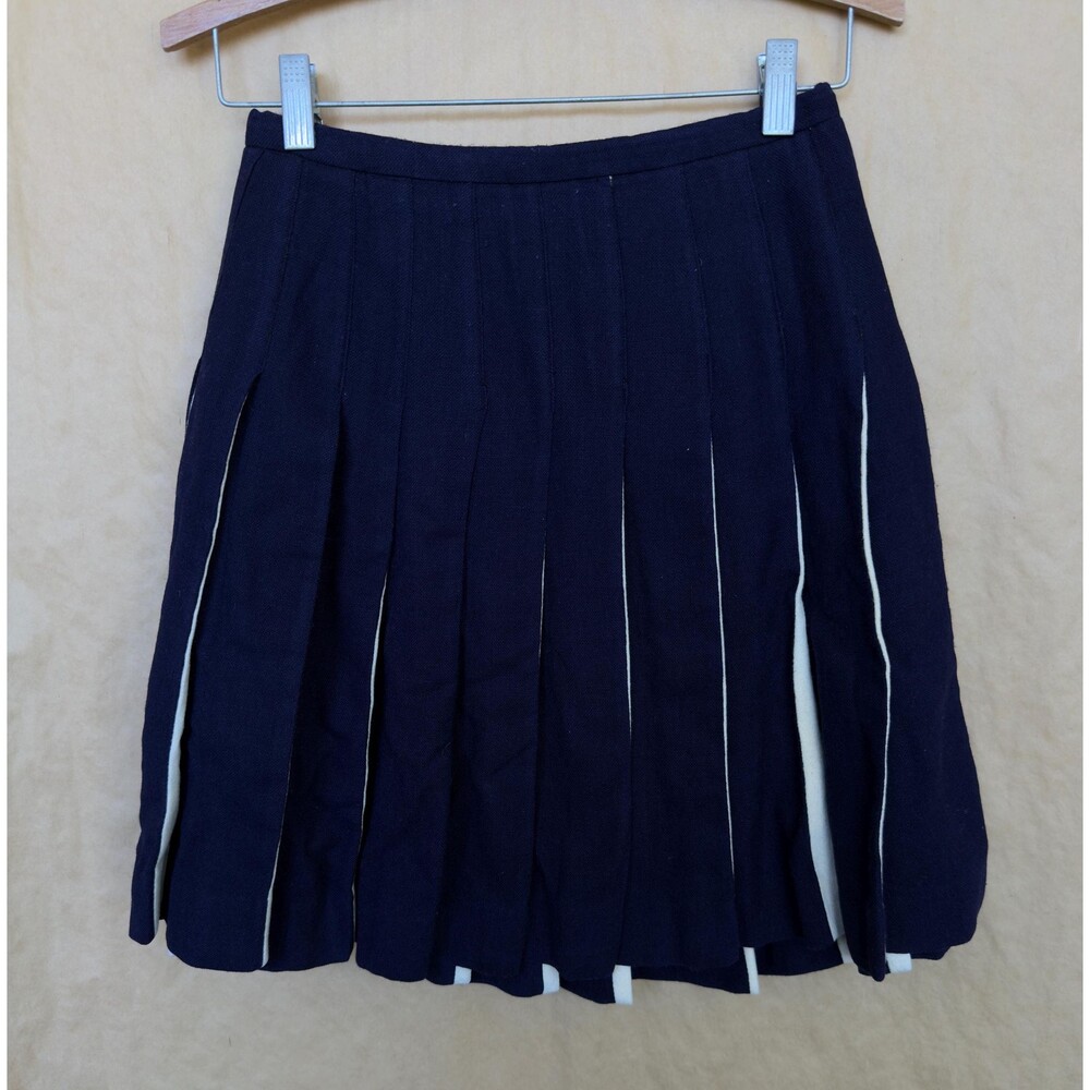 Vintage 60s Navy Wool "Fly Away" Pleated Mini Skirt | Contrast Cream Kick